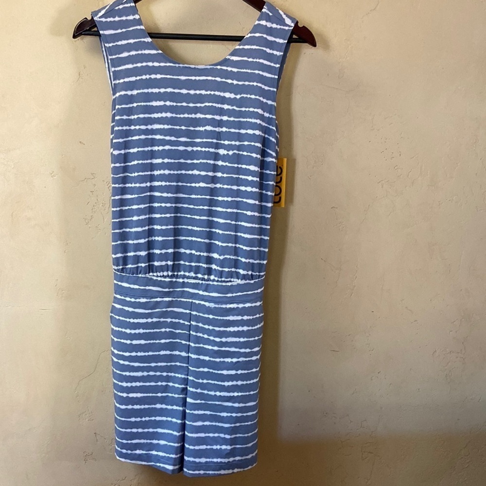 Sz S Lole NWT Gateway Short Romper in Dusty Blue & White Stripes